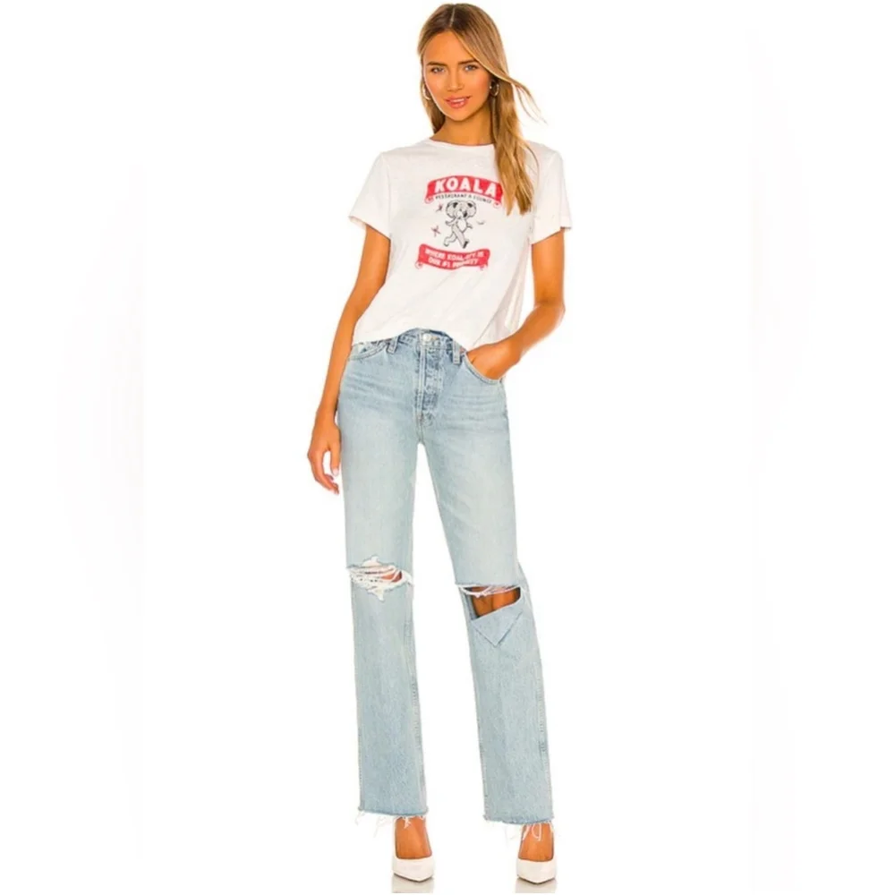 Re/Done 90’s High Rise Loose Distressed Light Wash Button Fly Jeans 24 (27x31)